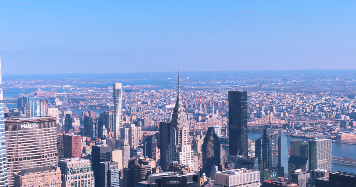 The Chrysler Building and East River seen from the Empire State Building observation deck.